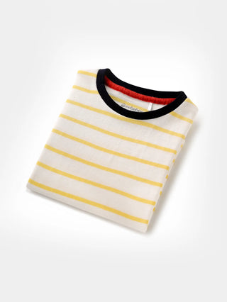 Full sleeve yellow stripe pattern in white cuff t-shirt for baby