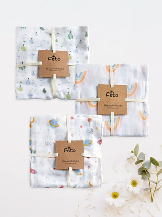 FETO COTTON MUSLIN SWADLE WRAP 3PCS - Kidulan