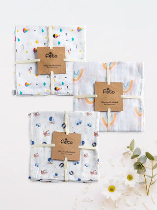 FETO COTTON MUSLIN SWADLE WRAP 3PCS - Kidulan