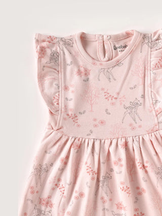 Sleeveless pink & graphic pattern frock for baby girls - Kidulan