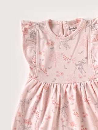 Sleeveless pink & graphic pattern frock for baby girls