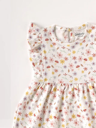 Sleeveless graphic pattern in white frock for baby girls