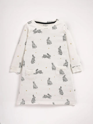 Full sleeve rabbit pattern in white gown for baby girls - Kidulan