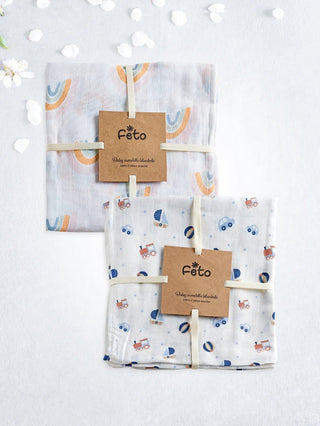 FETO COTTON MUSLIN SWADLE WRAP 2PCS - Kidulan