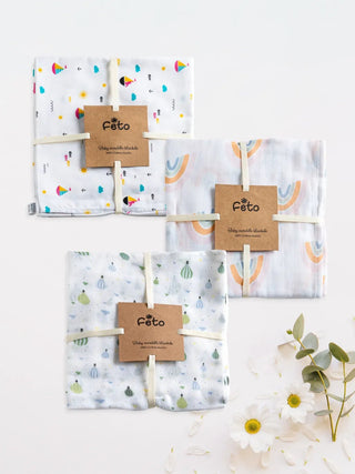 FETO COTTON MUSLIN SWADLE WRAP 3PCS - Kidulan