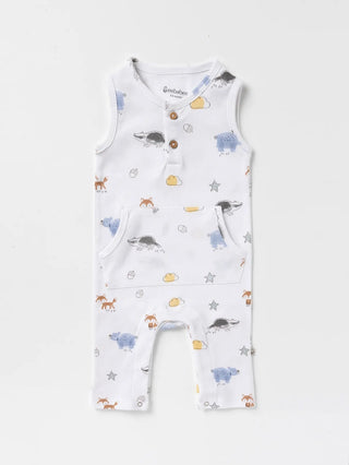 Sleeveless white & graphic pattern dungaree for baby girls - Kidulan