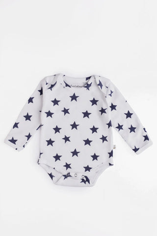 Full sleeve blue star pattern in white & pure white & black bodysuit combo for baby - Kidulan