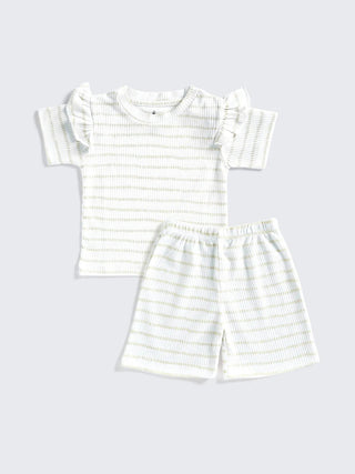 Striped Girls Ruffle Top & Shorts Set - Kidulan