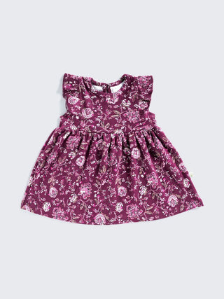 Plum Bloom - Floral Flutter Sleeve Baby Frock - Kidulan