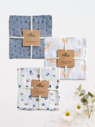 FETO COTTON MUSLIN SWADLE WRAP 3PCS - Kidulan