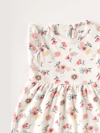 Sleeveless pink flower pattern in white frock for baby girls - Kidulan