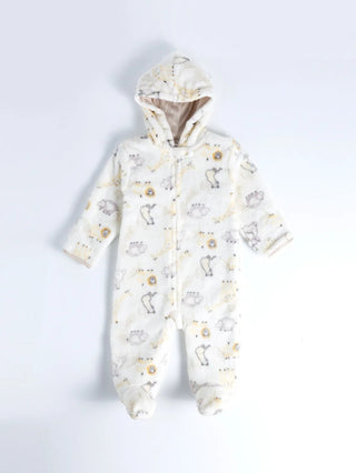 Full sleeve cute animal pattern in white winter wear sleepsuit for baby boys & girls - Kidulan