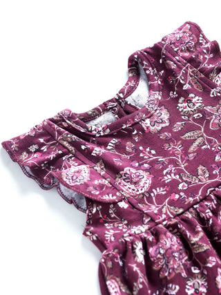 Plum Bloom - Floral Flutter Sleeve Baby Frock - Kidulan
