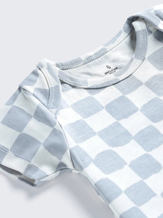 Blue Checkerboard Unisex Half sleeve Baby Bodysuit - Kidulan