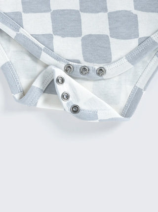 Blue Checkerboard Unisex Half sleeve Baby Bodysuit - Kidulan