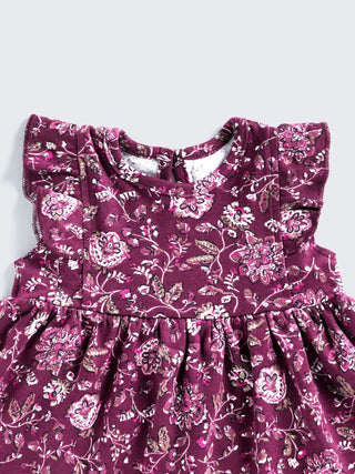 Plum Bloom - Floral Flutter Sleeve Baby Frock - Kidulan