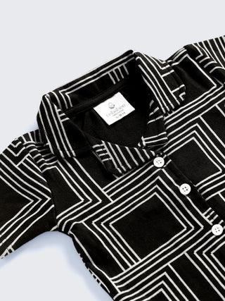 Stylish Black Square Print Co - Ord Set for Boys - Kidulan