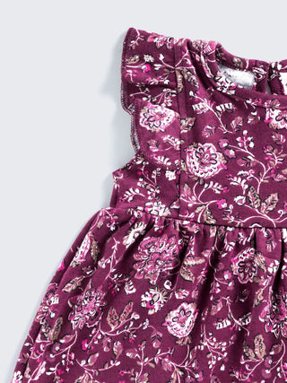 Plum Bloom - Floral Flutter Sleeve Baby Frock - Kidulan