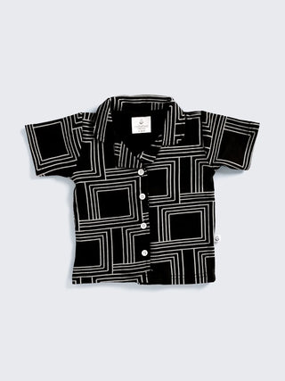Stylish Black Square Print Co - Ord Set for Boys - Kidulan