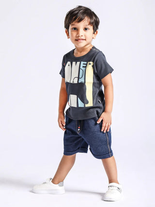 Half sleeve Black & Blue denim shorts & t-shirt set for baby - Kidulan