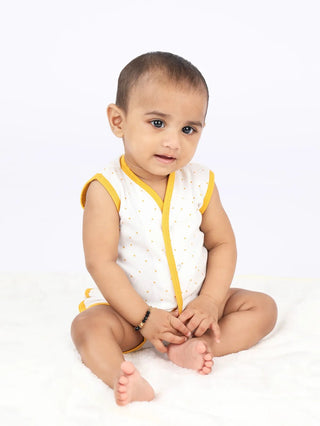 Sleeveless white & yellow jabla set for baby - Kidulan