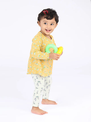 Flower pattern in green leggings for baby girl - Kidulan