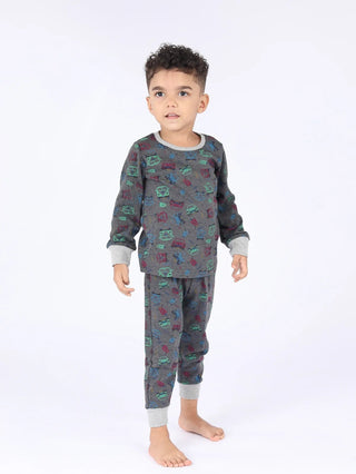 Full sleeve graphic pattern in grey pajama set for baby - Kidulan