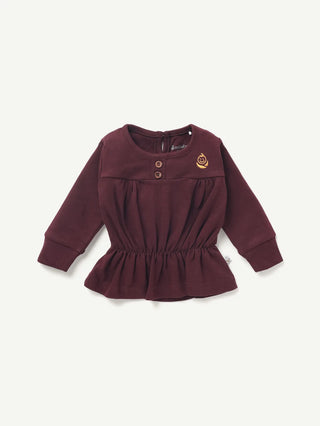 BABY GIRL SOLID FROCK CO-ORD SET - SUPER MAROON