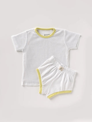 Half sleeve yellow, white summer outfit for baby - Kidulan