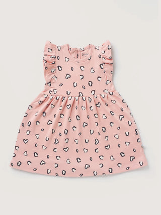 Sleeveless graphic pattern in pink & white frock for baby girl