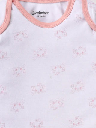Full sleeve white & pink sleeping gown for baby girl