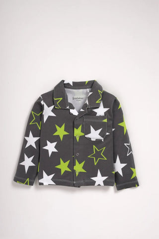 Full sleeve green & white star pattern in grey pajama set for baby - Kidulan