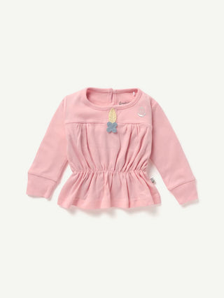 BABY GIRL SOLID FROCK CO-ORD SET - PINK - Kidulan