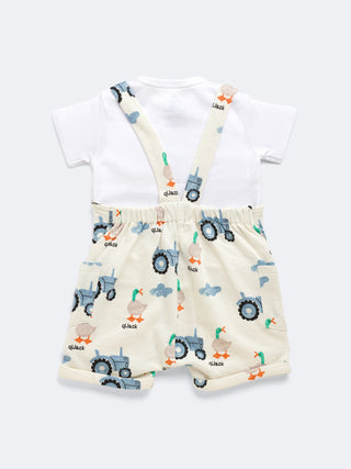 Eebabee Cotton Dungaree Set with Tractor & Duck Print