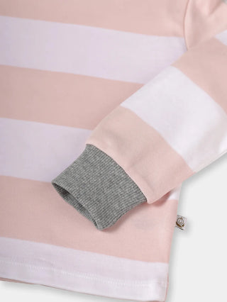 Full sleeve pink & white cuff t shirt for baby