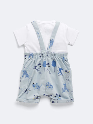 Eebabee Cotton Dungaree Set with Playful Puppy Print