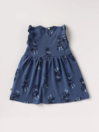 Sleeveless blue & minnie mouse pattern frock for baby girls - Kidulan