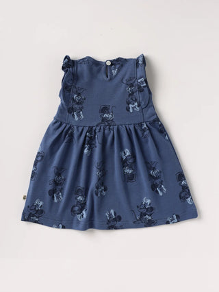 Sleeveless blue & minnie mouse pattern frock for baby girls