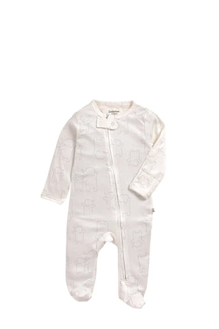 Full sleeve off white zipper sleepsuit with cap for baby - Kidulan