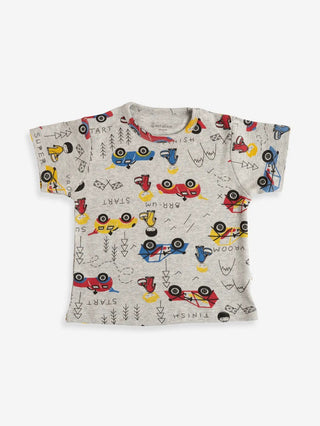 Half sleeve toy car graphic pattern in white t-shirt & shorts for baby - Kidulan