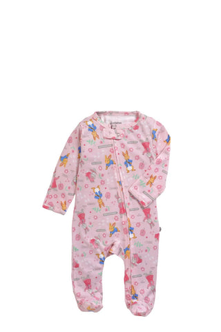 Full sleeve cute graphic in soft pink zipper sleepsuit with cap for baby - Kidulan