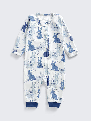 Eebabee Blue Bunny Print Footless Baby Sleepsuit with 2-Way Zip