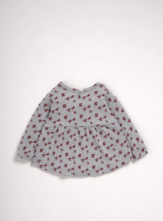 Full sleeve red flower pattern in white frock for baby girls - Kidulan