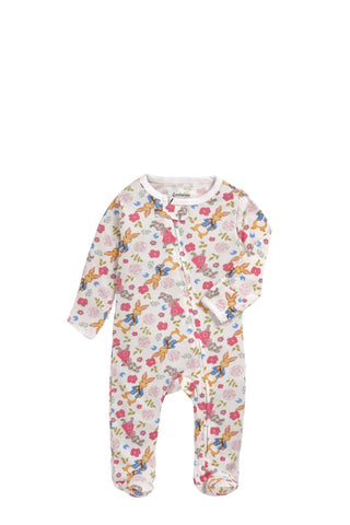 Full sleeve orange and grey rabbit pattern in white zipper sleepsuit with cap for baby - Kidulan