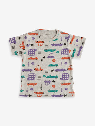 Half sleeve green, red & blue graphic pattern in white t-shirt & shorts for baby - Kidulan