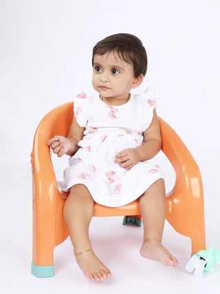 Sleeveless pure white & pink frock for baby girls - Kidulan