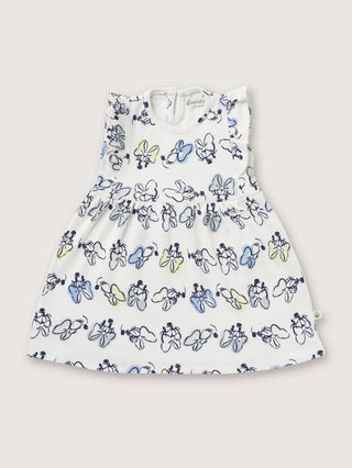 Sleeveless Minnie Mouse pattern in White & Blue frock for baby girl - Kidulan