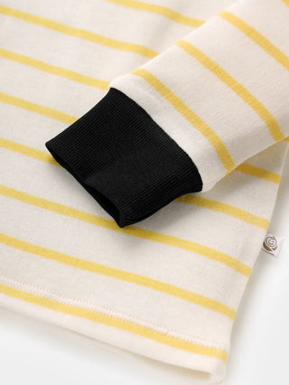 Full sleeve yellow stripe pattern in white cuff t-shirt for baby - Kidulan