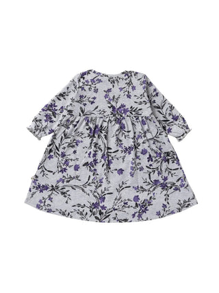 Full sleeve flower pattern in grey floral gown for baby girl - Kidulan