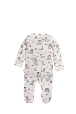 Full sleeve dotted & elephant pattern in cream zipper sleepsuit with cap for baby - Kidulan